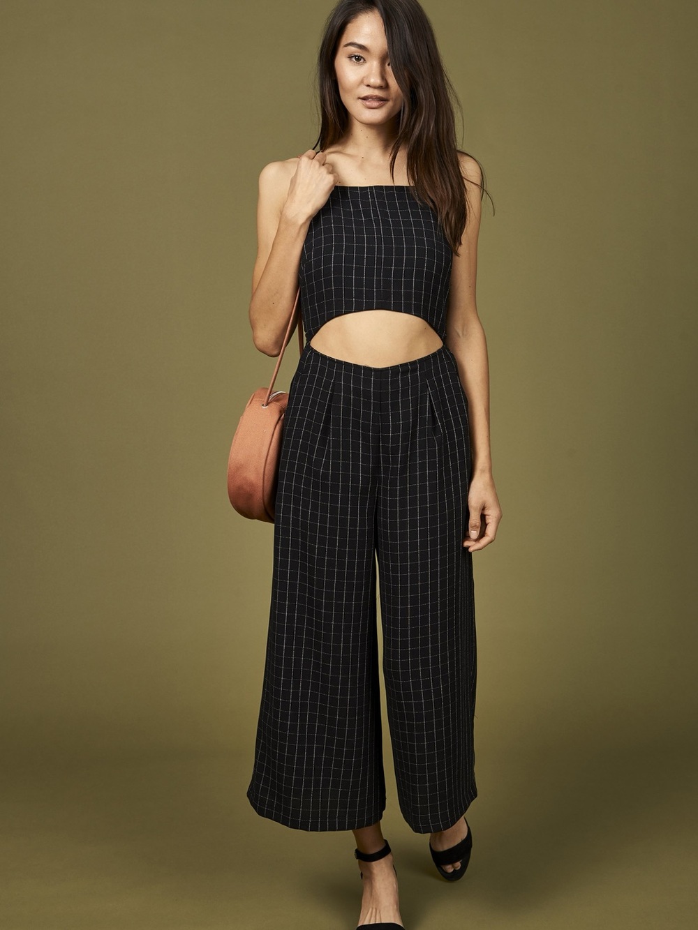 Whimsy + Row Augustine Jumpsuit, 100% Rayon, Black Grid